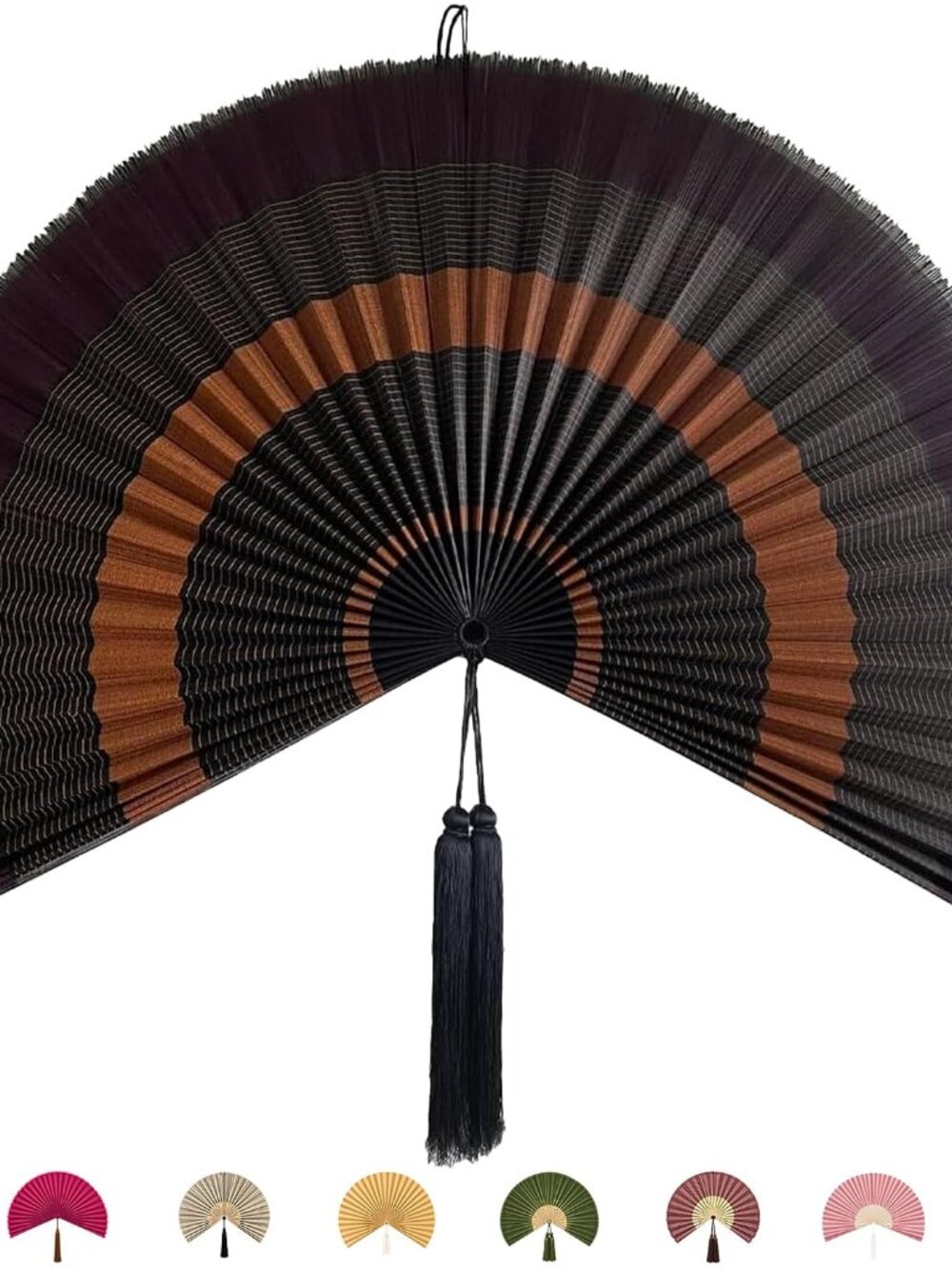 Bamboo Fan Wall Decor, Japanese Wall Fan Decoration, Ebony 60 in